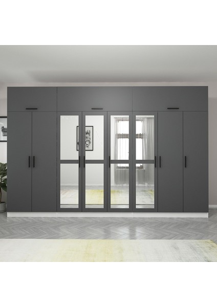 Kale 8 Kapaklı 4 Aynalı 4 Çekmeceli Dolap ve Yüklük Beyaz Antrasit 210 cm fiyatları