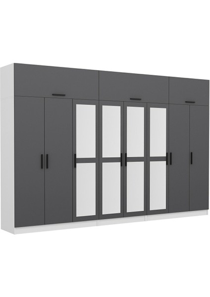 Kale 8 Kapaklı 4 Aynalı 4 Çekmeceli Dolap ve Yüklük Beyaz Antrasit 210 cm fırsatları