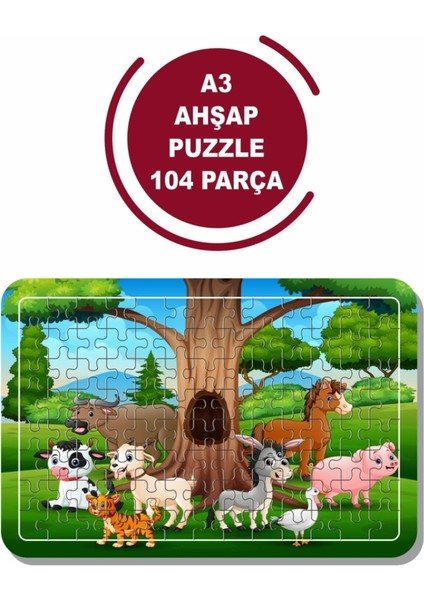 Sevimli Hayvanlar A3 104 Parça Puzzle, Oyuncak, Yapboz