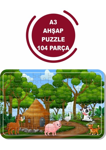 Sevimli Hayvanlar A3 104 Parça Ahşap Puzzle