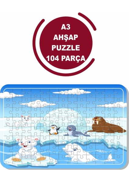 Sevimli Kutup Canlıları A3 104 Parça Ahşap Puzzle