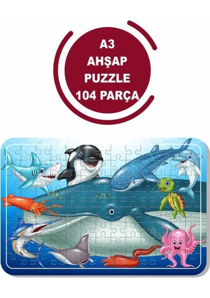 Deniz Canlıları A3 104 Parça Ahşap Puzzle