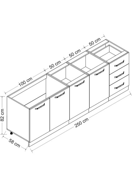 250 cm Mutfak Dolabı Beyaz Dore 250-D2-ALT Modül