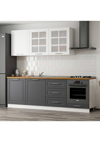 240 cm Mebran C Mutfak Dolabı Beyaz Antrasit 240-MCBA3