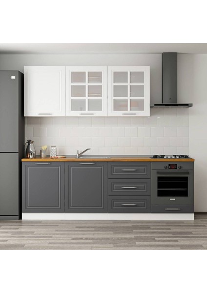 240 cm Mebran C Mutfak Dolabı Beyaz Antrasit 240-MCBA3