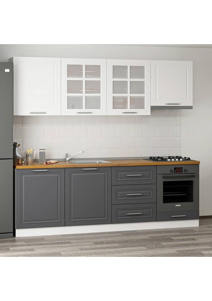 240 cm Mebran C Mutfak Dolabı Beyaz Antrasit 240-MCBA1