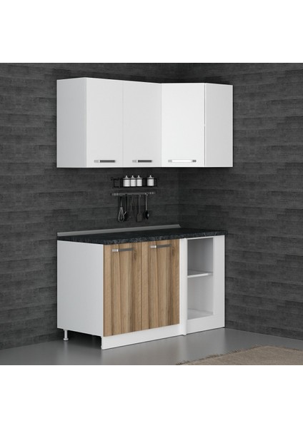145CM Köşe Mutfak Dolabı - Beyaz/dore K145-D1