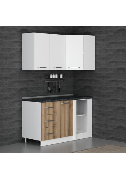 145CM Köşe Mutfak Dolabı - Beyaz/dore K145-D2