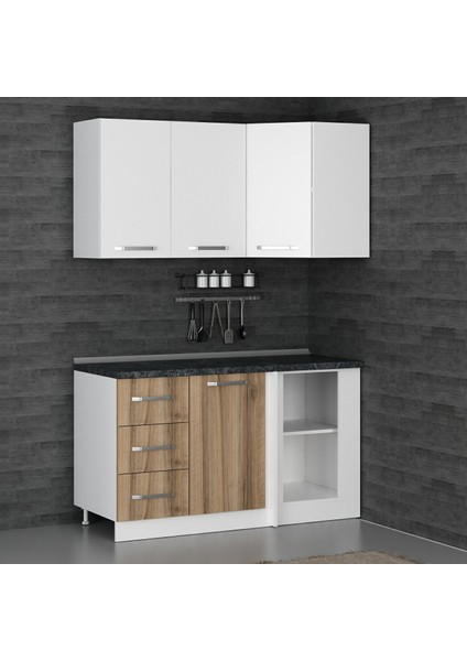145CM Köşe Mutfak Dolabı - Beyaz/dore K145-D2