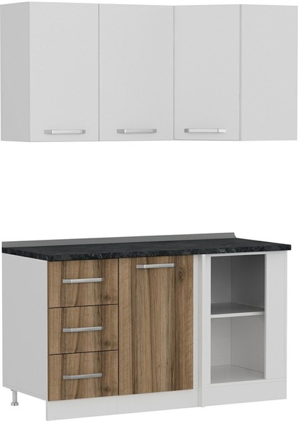 145CM Köşe Mutfak Dolabı - Beyaz/dore K145-D2