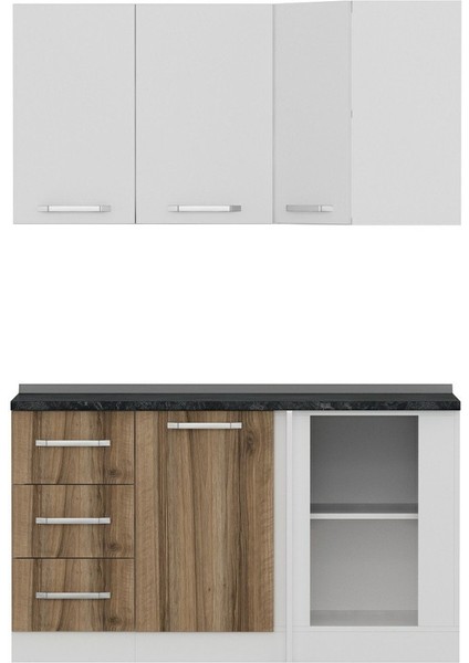 145CM Köşe Mutfak Dolabı - Beyaz/dore K145-D2