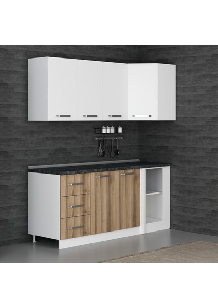 190CM Köşe Mutfak Dolabı - Beyaz/dore K190-D2