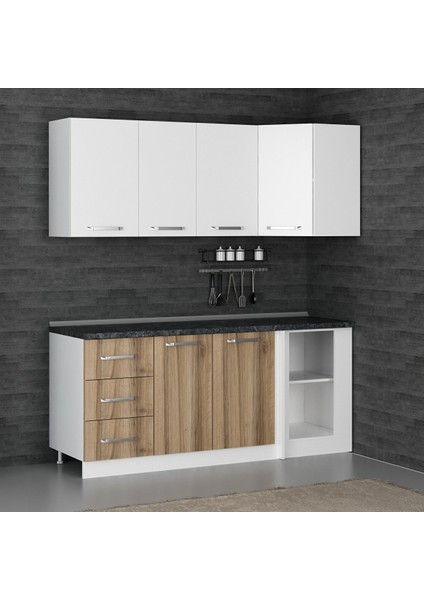 190CM Köşe Mutfak Dolabı - Beyaz/dore K190-D2