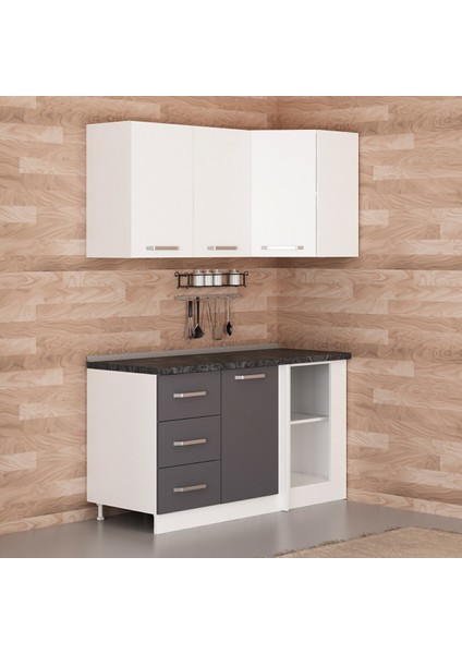 150CM Köşe Mutfak Dolabı - Beyaz/antrasit K150-A3