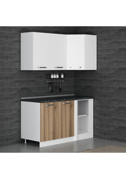 150CM Köşe Mutfak Dolabı - Beyaz/dore K150-D1