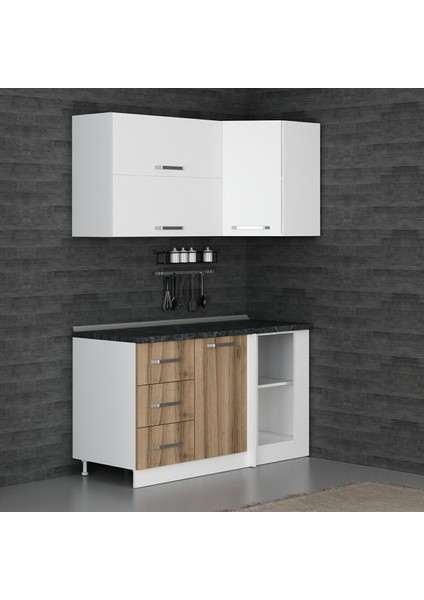 150CM Köşe Mutfak Dolabı - Beyaz/dore K150-D4