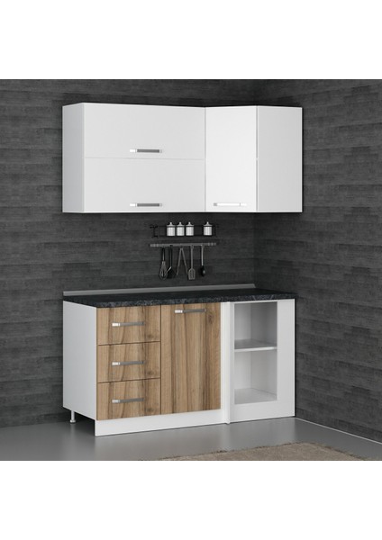 150CM Köşe Mutfak Dolabı - Beyaz/dore K150-D4
