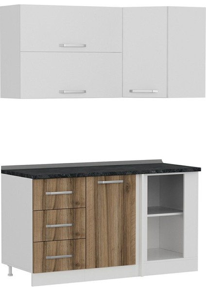 150CM Köşe Mutfak Dolabı - Beyaz/dore K150-D4