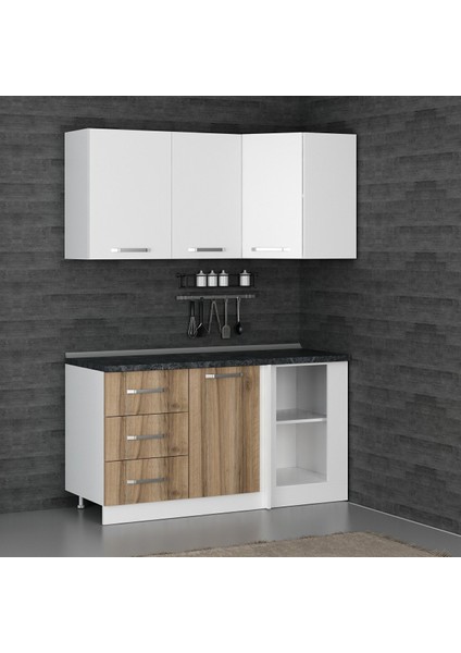 155CM Köşe Mutfak Dolabı - Beyaz/dore K155-D2