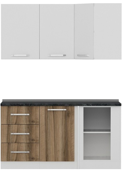 155CM Köşe Mutfak Dolabı - Beyaz/dore K155-D2