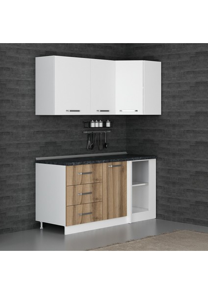 165CM Köşe Mutfak Dolabı - Beyaz/dore K165-D2