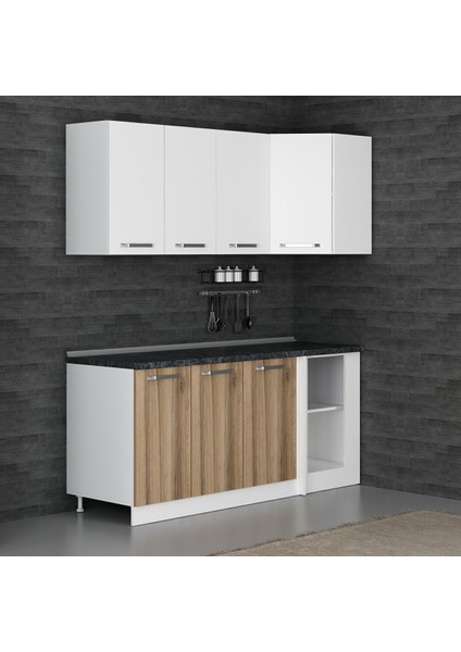 185CM Köşe Mutfak Dolabı - Beyaz/dore K185-D2