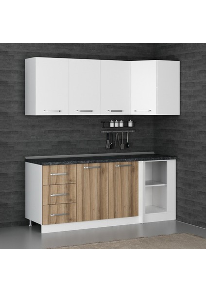 195CM Köşe Mutfak Dolabı - Beyaz/dore K195-D4 fiyatları