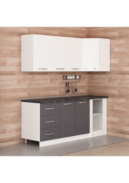 200CM Köşe Mutfak Dolabı - Beyaz/antrasit K200-A2