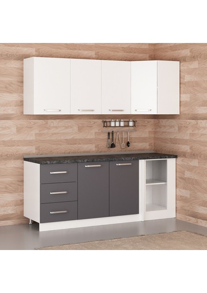 200CM Köşe Mutfak Dolabı - Beyaz/antrasit K200-A2 fiyatları