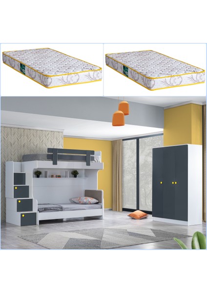 Metris Ranza Karyola, 3 Kapaklı Dolap + 2 Adet Comfort Yatak