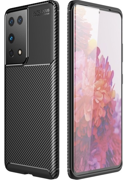Karbon Fiber Tpu Telefon Koruyucu Galaxy S21 Ultra - Siyah (Yurt Dışından)