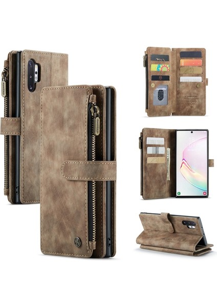 Caseme C30 Serisi Kaymaz Kavrama Pu Deri Kılıf Standı Cüzdan Kılıf ile Birden Kart Yuvaları ve Fermuar Cep Galaxy Note 10 Plus - Kahverengi (Yurt Dışından) fırsatları