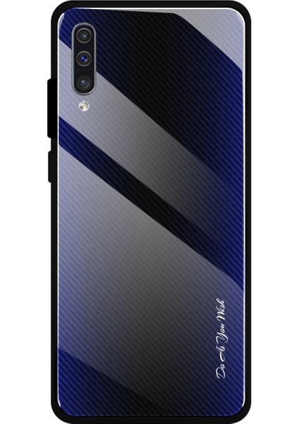Karbon Fiber Doku Cam + Tpu Hibrit Kılıf Galaxy A50 / A50S / A30S - Koyu Mavi (Yurt Dışından)