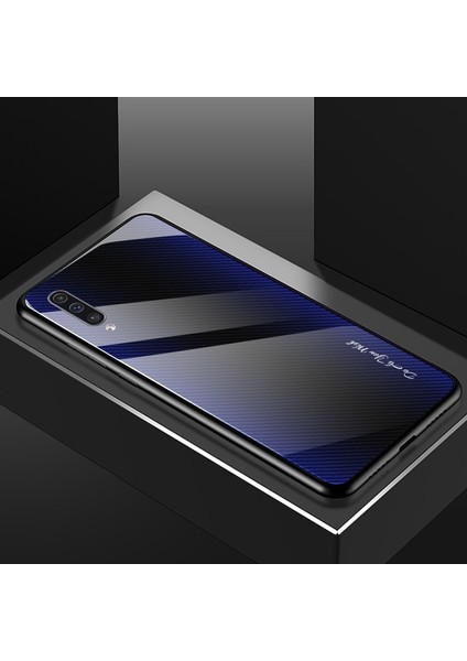 Karbon Fiber Doku Cam + Tpu Hibrit Kılıf Galaxy A50 / A50S / A30S - Koyu Mavi (Yurt Dışından)