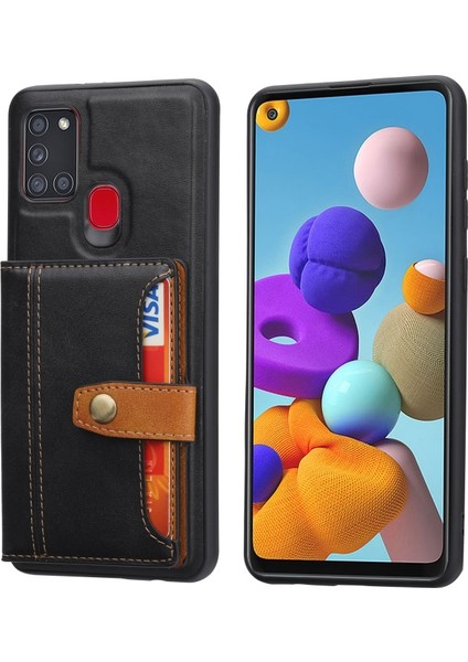 Kart Yuvaları Pu Deri Kaplamalı Tpu Kılıf [kickstand] Galaxy A21S Için - Siyah (Yurt Dışından)