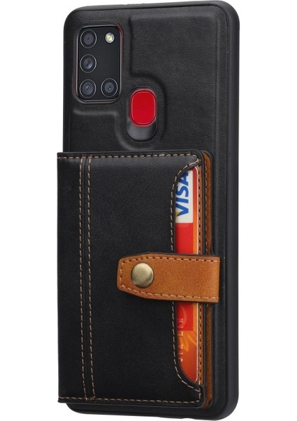 Kart Yuvaları Pu Deri Kaplamalı Tpu Kılıf [kickstand] Galaxy A21S Için - Siyah (Yurt Dışından) fiyatları