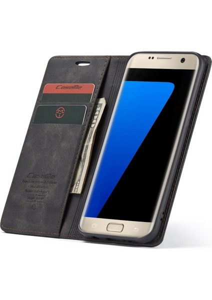 Caseme 013 Serisi Deri Cüzdan Standı Galaxy S7 Edge G935 - Siyah (Yurt Dışından)