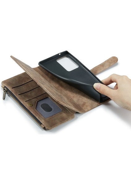 Caseme C30 Serisi 10 Kart Yuvaları ve Fermuar Cep Tasarımı Manyetik Kapatma Pu Deri Cüzdan Kılıf Galaxy NOTE20 Ultra 4g / 5g - Kahverengi (Yurt Dışından) modelleri