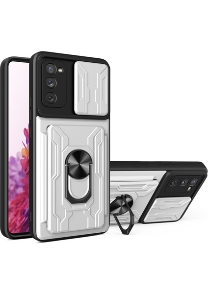 Kart Tutucu Tasarım Koruma Pc + Tpu Telefon Kılıfı ile Halka Için Galaxy S20 Fe - Beyaz (Yurt Dışından)