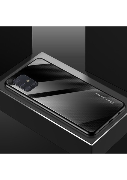 Karbon Fiber Doku Cam + TPU Kabuk Kılıf Galaxy A51 için - Siyah (Yurt Dışından) fırsatları