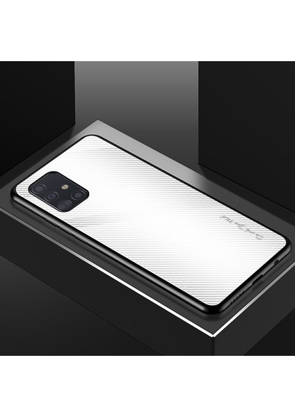 Karbon Fiber Doku Cam + TPU Kabuk Kılıf Galaxy A51 için - Beyaz (Yurt Dışından) fırsatları