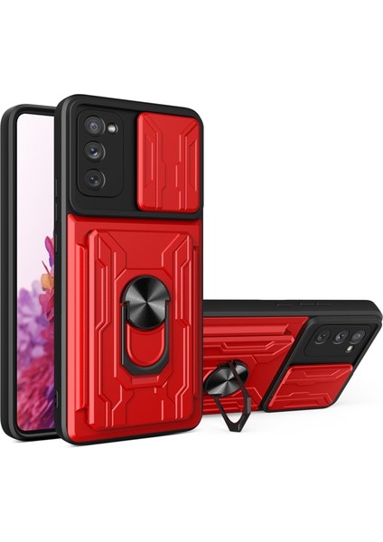 Kart Tutucu Tasarım Koruma Dayanıklı Pc + Tpu Telefon Kılıfı ile Galaxy S20 Fe - Red (Yurt Dışından)