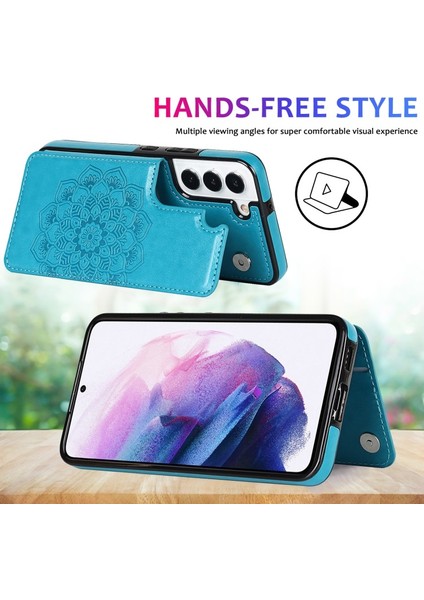 Çizilmeye Dayanıklı Pu Deri Kaplamalı Tpu Telefon Kılıfı Baskılı Mandala Çiçek Telefon Kılıf Galaxy S22 Ultra - Mavi (Yurt Dışından) fiyatları