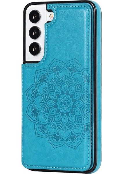 Çizilmeye Dayanıklı Pu Deri Kaplamalı Tpu Telefon Kılıfı Baskılı Mandala Çiçek Telefon Kılıf Galaxy S22 Ultra - Mavi (Yurt Dışından) modelleri
