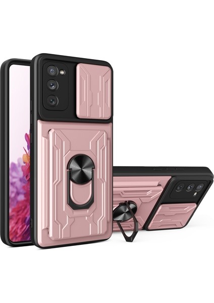 Kart Tutucu Tasarım Koruma Dayanıklı Pc + Tpu Telefon Kılıfı ile Halka Için Galaxy S20 Fe - Pembe (Yurt Dışından)