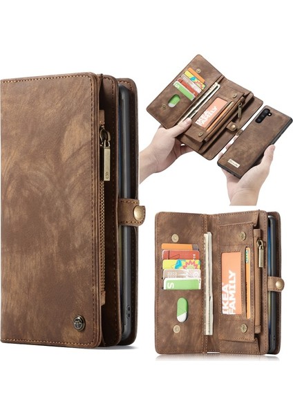 Caseme Çok Fonksiyonlu 2-In-1 Cüzdan Tpu + Galaxy Note 10 Için Deri Telefon Muhafazası / Note 10 5g - Kahverengi (Yurt Dışından)