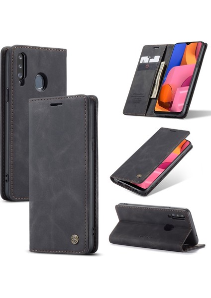 Caseme 013 Serisi Deri Cüzdan Kılıfı ile Galaxy A20S - Siyah (Yurt Dışından)