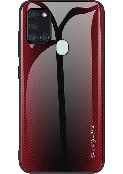 Galaxy A21S Için Karbon Fiber Doku Cam + Tpu Kılıf - Kırmızı (Yurt Dışından)