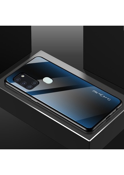 Galaxy A21S Için Karbon Fiber Doku Cam + Tpu Kılıf - Açık Mavi (Yurt Dışından)