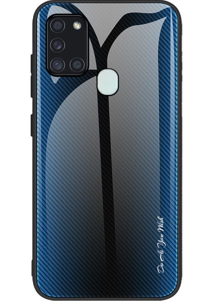 Galaxy A21S Için Karbon Fiber Doku Cam + Tpu Kılıf - Açık Mavi (Yurt Dışından)